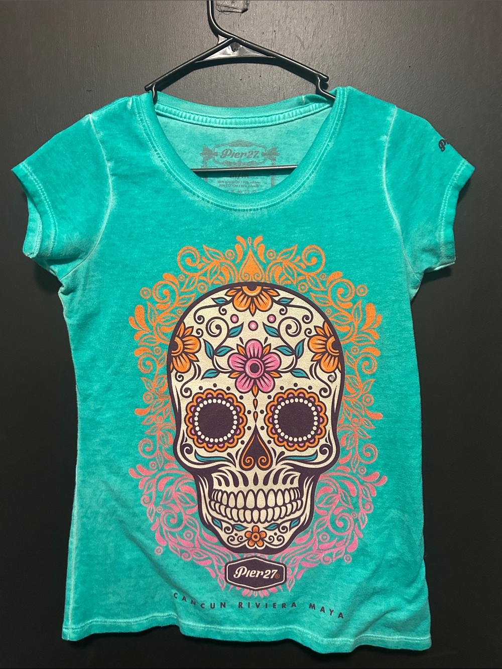 Girls' Teal Sugar Skull Short Sleeve Tee by